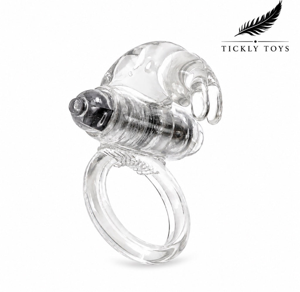 Me You Us Vibrating Cock Ring in clear – stretchy ring with clitoral stimulator, Tickly Toys"