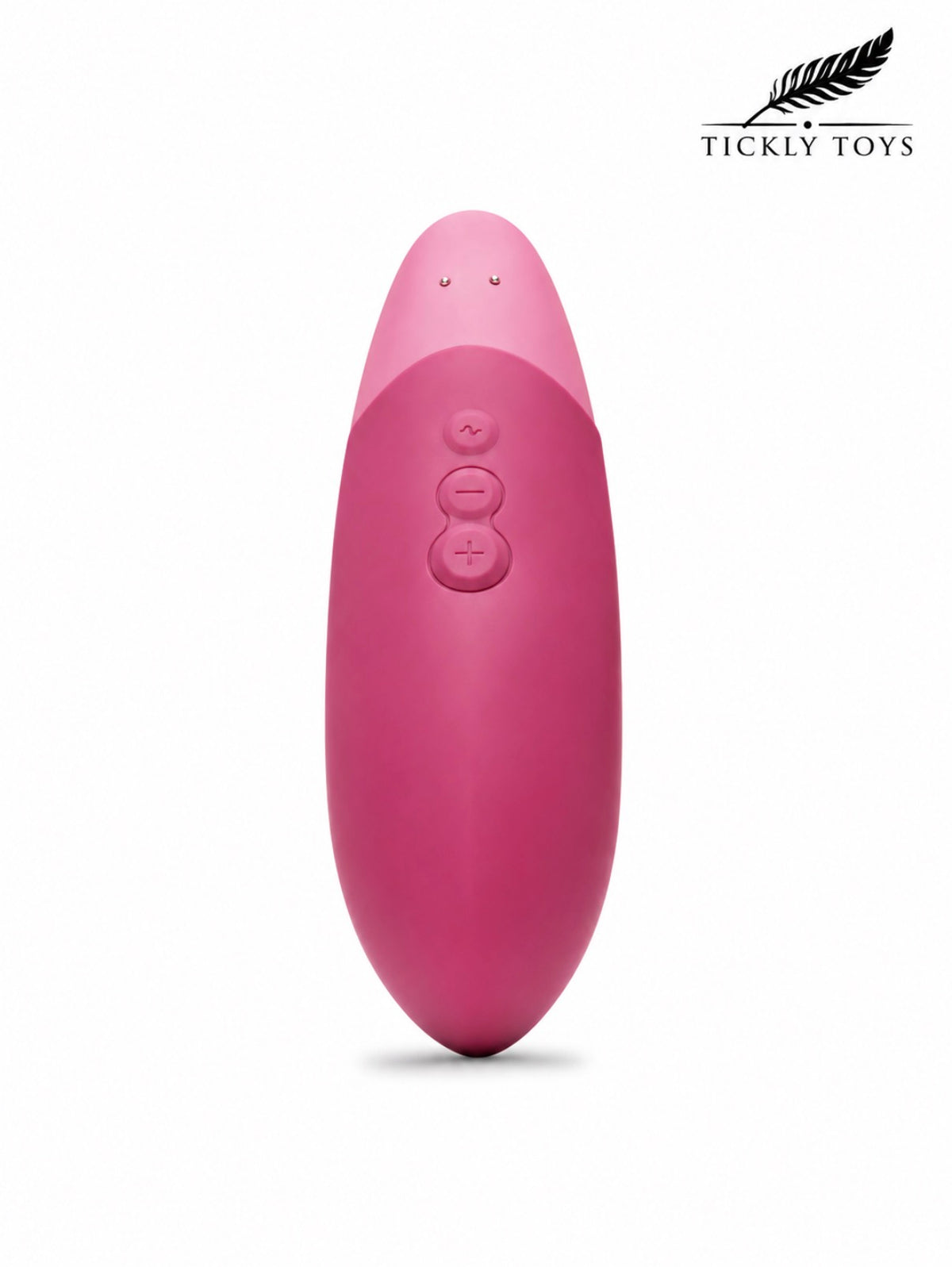 A pink electronic personal massager with a smooth, rounded design and three control buttons on the front, shown against a plain white background with the Tickly Toys brand logo in the top right corner.