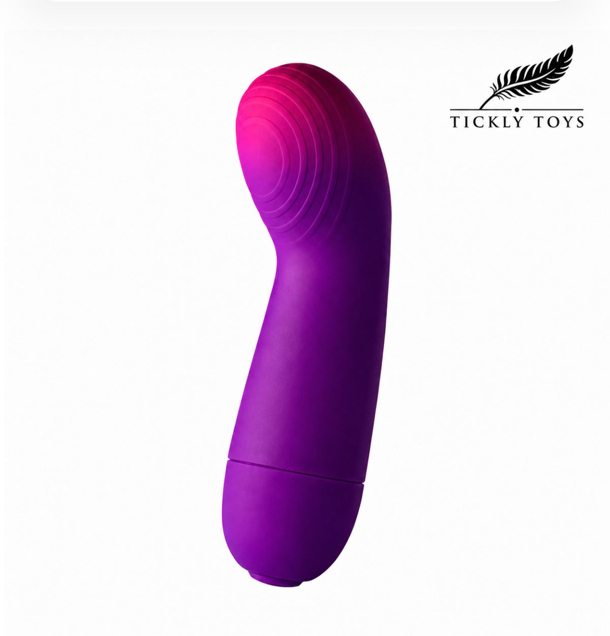 A purple and pink gradient curved personal massager by Tickly Toys, shown on a plain white background with the brand logo in the top right corner.