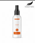 A 500ml bottle of Tickly Toys Clean Spray 70% Alcohol on a white background, featuring a black spray nozzle and orange and white label accents.